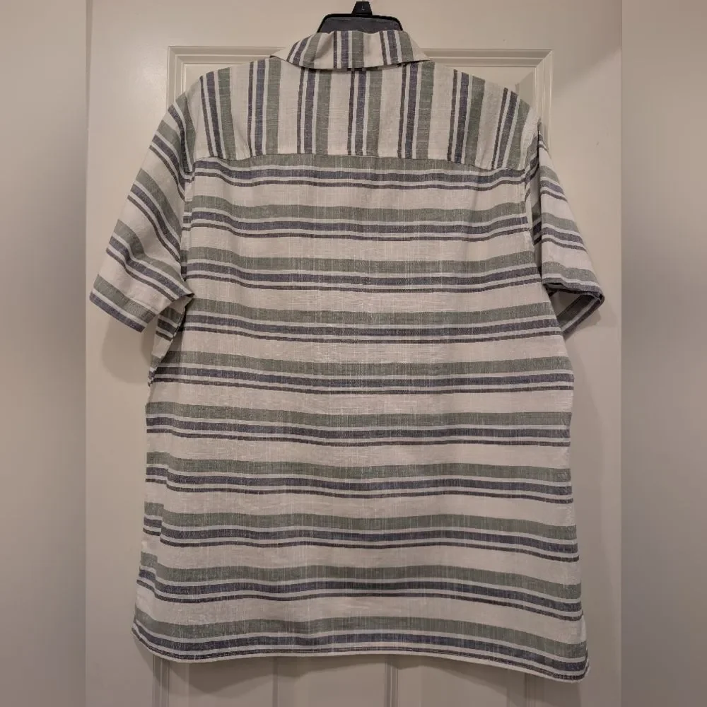 Goodfellow & Co Men's Striped Short Sleeve Shirt, White, Blue And Green